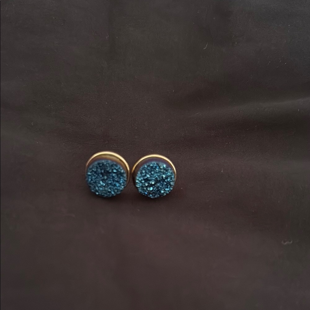 Blue Druzy Stud Earrings